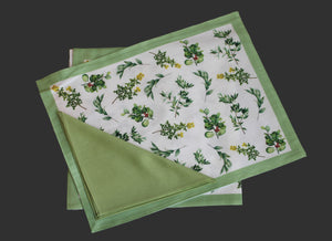 Dupion Silk Botanical Digital Print Green Mat with Napkins