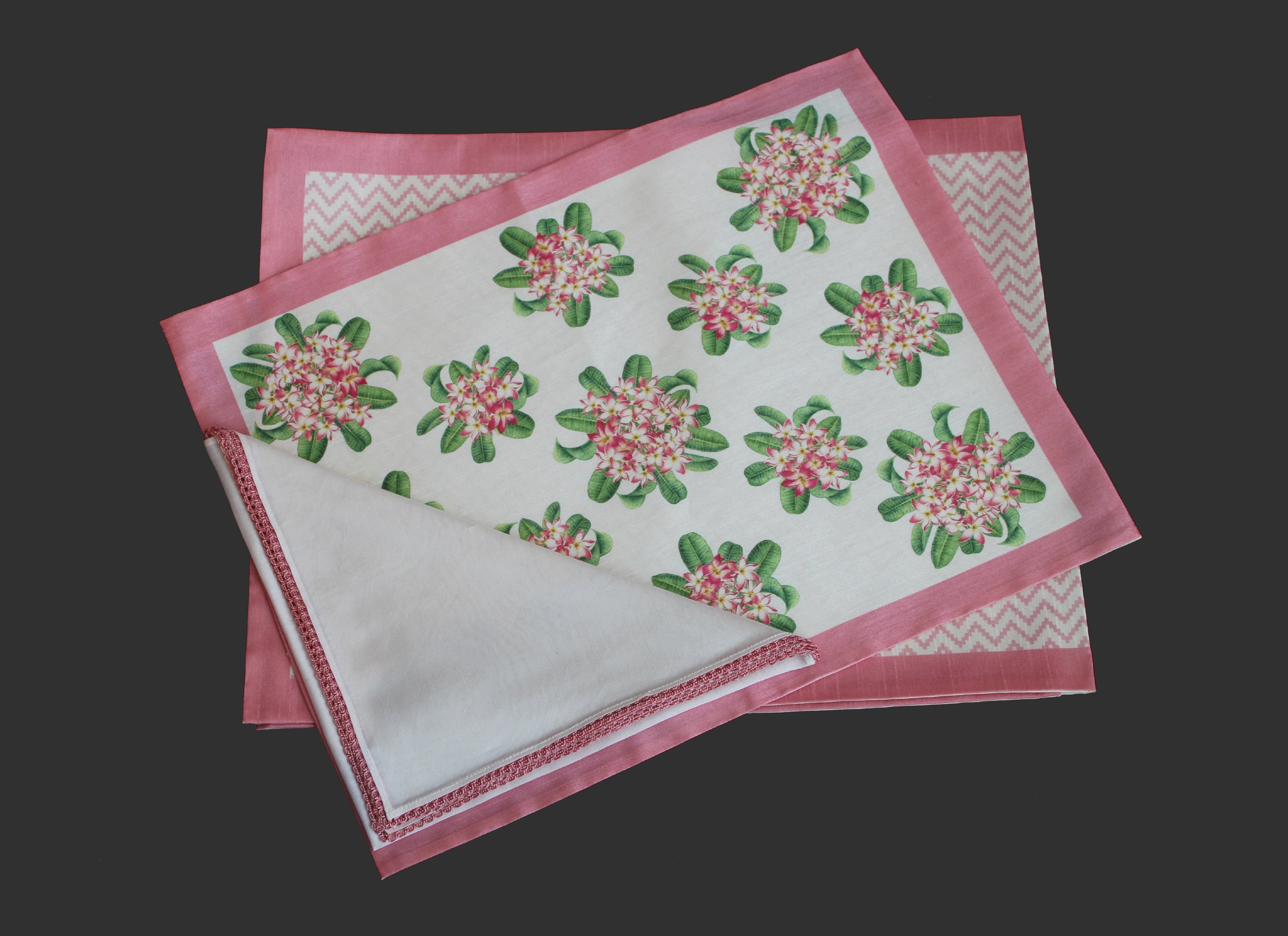 Semi Dupion Silk Champa Flower Cluster Digital Print Mat Set