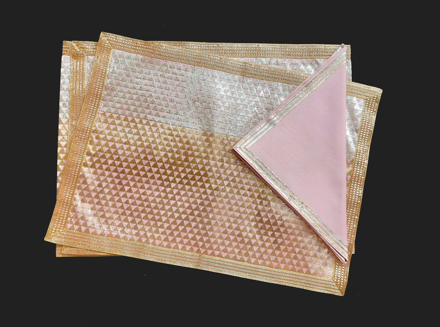 Dupion Silk Triangle 3 Colour Foil Print Pink Mat Set