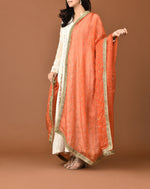 Load image into Gallery viewer, Kota Silk French Cut Buti Embroidery With lace Finishing Orange Dupatta

