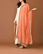 Load image into Gallery viewer, Kota Silk French Cut Buti Embroidery With lace Finishing Orange Dupatta
