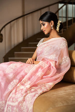 Load image into Gallery viewer, Kota Silk Off White White Khadi Print With Dori Pearl Embroidery Saree
