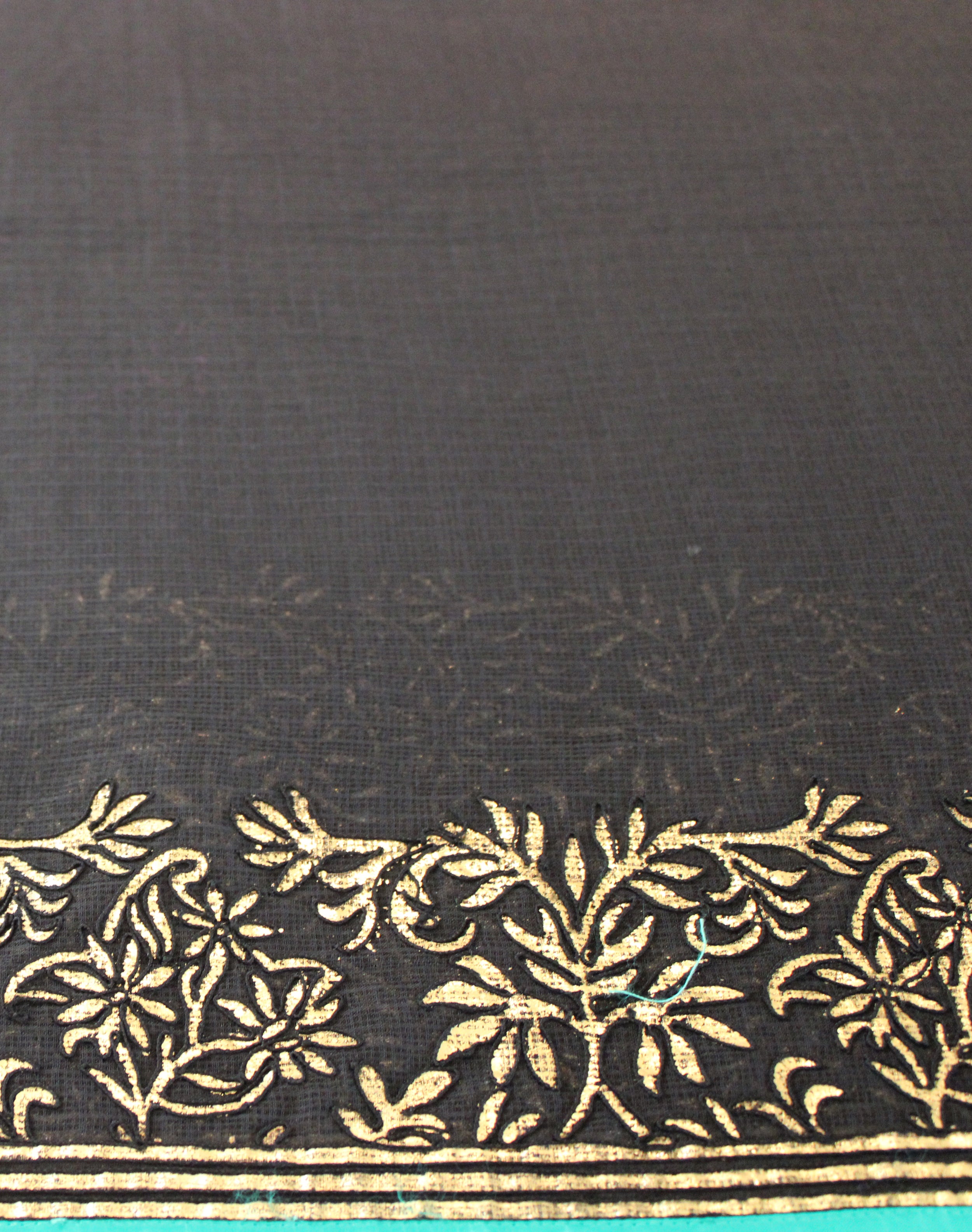 Kota Gold Foil Print With Dori Embroidery Leaf Jaal Saree