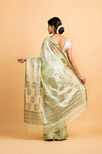 Kota Silk Gold and Silver Foil Print Buta With Dori Embroidery Saree