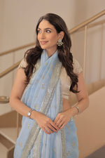 Load image into Gallery viewer, Kota Silk Zari Sequins Line Border With Cluster Flower Buti Embroidery Saree

