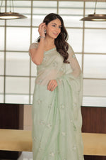 Load image into Gallery viewer, Kota Silk Sequins Cutdana Cluster Flower Buti Embroidery Saree

