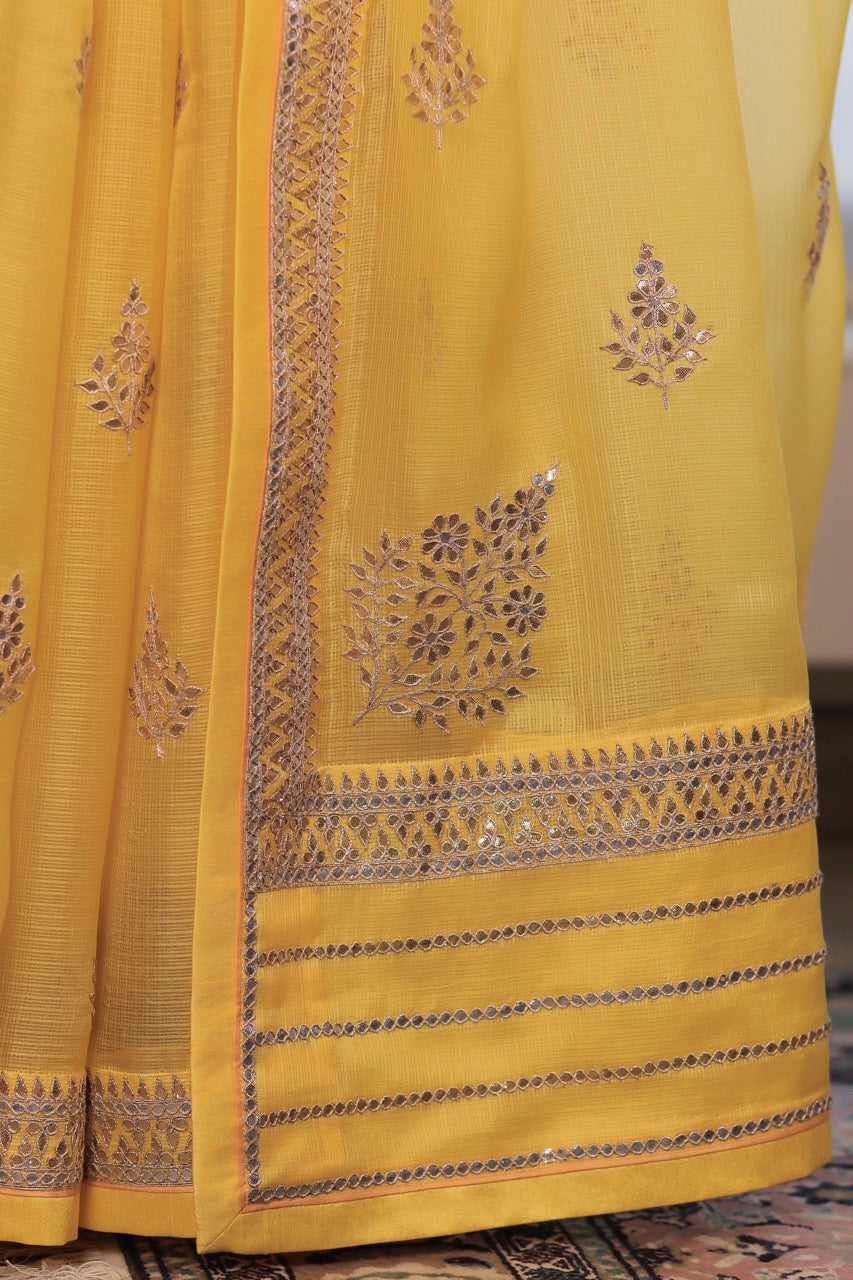 Kota Silk Gota Patti Flower Buti Embroidery Saree