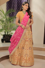 Load image into Gallery viewer, Banaras Silk Lehenga Embroidery Highlighting With Embroidery Blouse And Organza Dupatta
