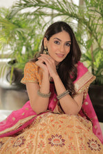 Load image into Gallery viewer, Banaras Silk Lehenga Embroidery Highlighting With Embroidery Blouse And Organza Dupatta
