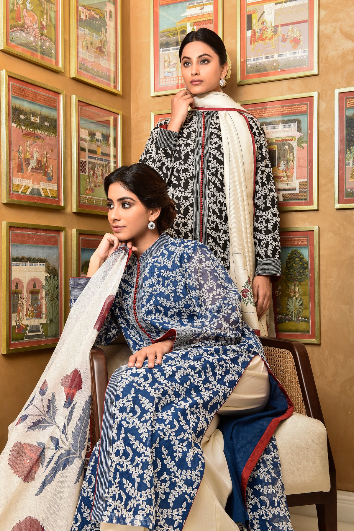 Banarasi Kota Gadh Print Leaf Jaal With Dori Embbroidery With Palazzo & Dupatta Outfit