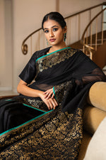 Load image into Gallery viewer, Kota Gold Foil Print With Dori Embroidery Leaf Jaal Saree
