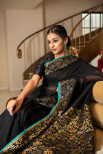 Load image into Gallery viewer, Kota Gold Foil Print With Dori Embroidery Leaf Jaal Saree
