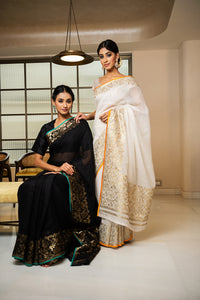 Kota Gold Foil Print With Dori Embroidery Leaf Jaal Saree
