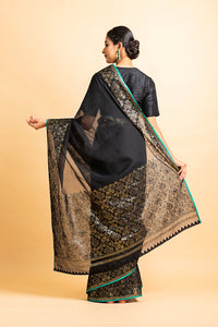 Kota Gold Foil Print With Dori Embroidery Leaf Jaal Saree