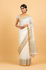 Load image into Gallery viewer, Kota Gold Foil Print With Dori Embroidery Leaf Jaal Saree
