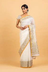 Kota Gold Foil Print With Dori Embroidery Leaf Jaal Saree