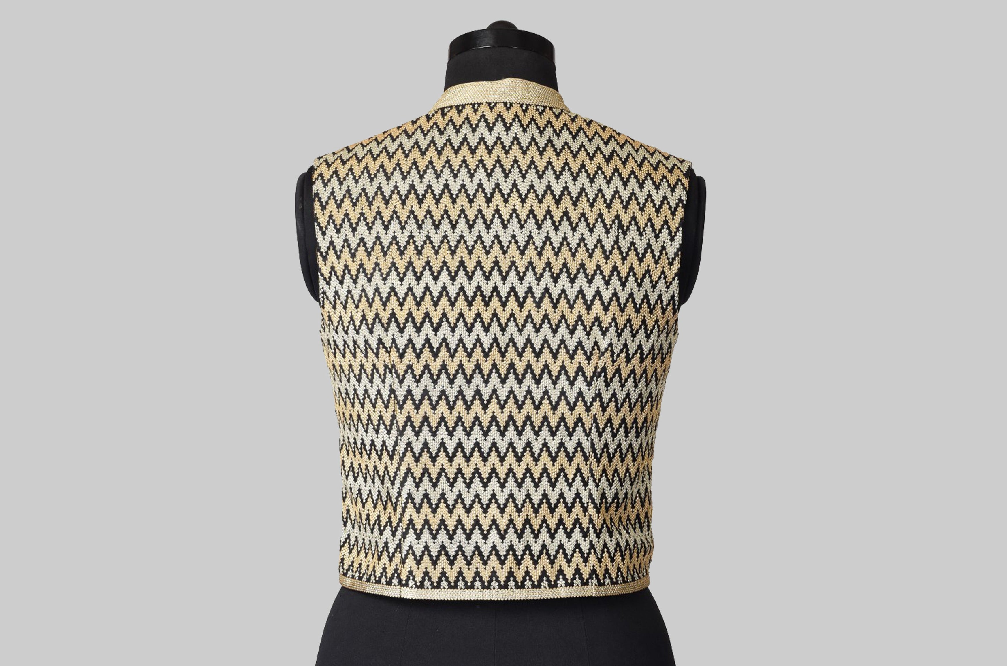 Dupion Silk Zig-Zag Embroidered Black Jacket