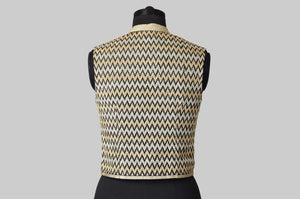 Dupion Silk Zig-Zag Embroidered Black Jacket