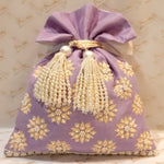 Load image into Gallery viewer, Dupion Silk with Pearl &amp; Resham Flower Embroidery Potli
