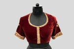 Load image into Gallery viewer, Velvet Dori Embroidery Flower Border Buti Blouse Maroon
