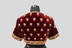 Load image into Gallery viewer, Velvet Dori Embroidery Flower Border Buti Blouse Maroon
