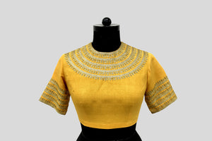 Dupion Silk Kangoora Bandgala Yellow Blouse
