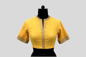Matka Silk Gota Patti Phool Design Yellow Blouse