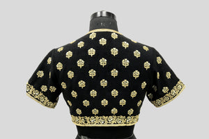Cotton Traditional Buti Black Blouse