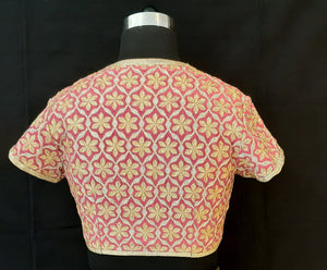 Matka Silk Kashmiri Jaal Dori / Pearl Embroidery Pink Blouse