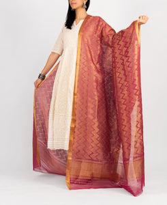 Kotah Cotton Sonavar Zari Magenta Dupatta