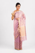 Load image into Gallery viewer, Kota Tissue Farhat Border With Badla Meena Mauve Saree

