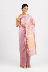 Kota Tissue Farhat Border With Badla Meena Mauve Saree
