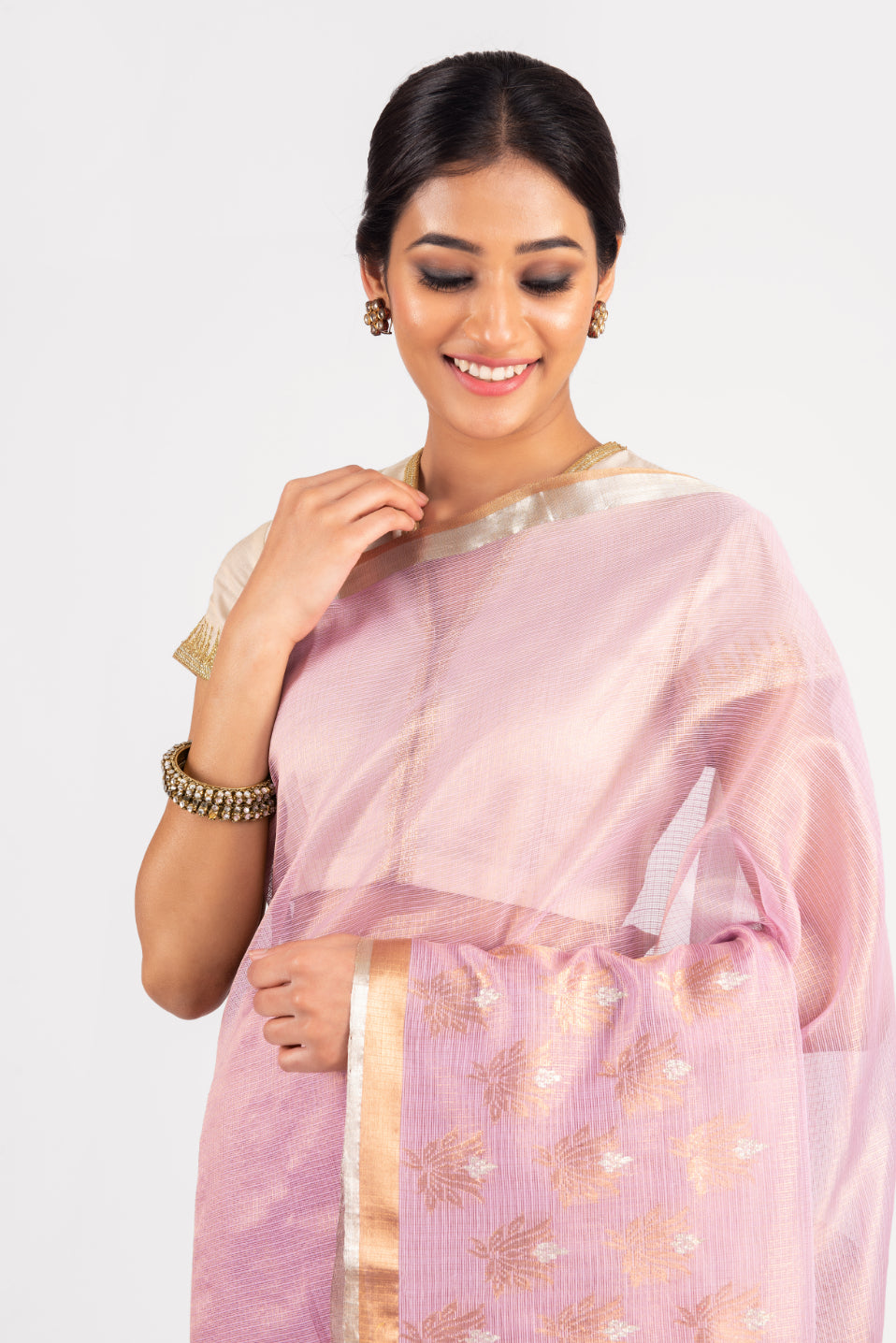 Kota Tissue Farhat Border With Badla Meena Mauve Saree