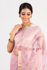 Kota Tissue Farhat Border With Badla Meena Mauve Saree