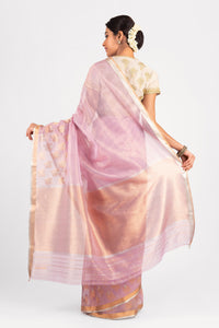 Kota Tissue Farhat Border With Badla Meena Mauve Saree