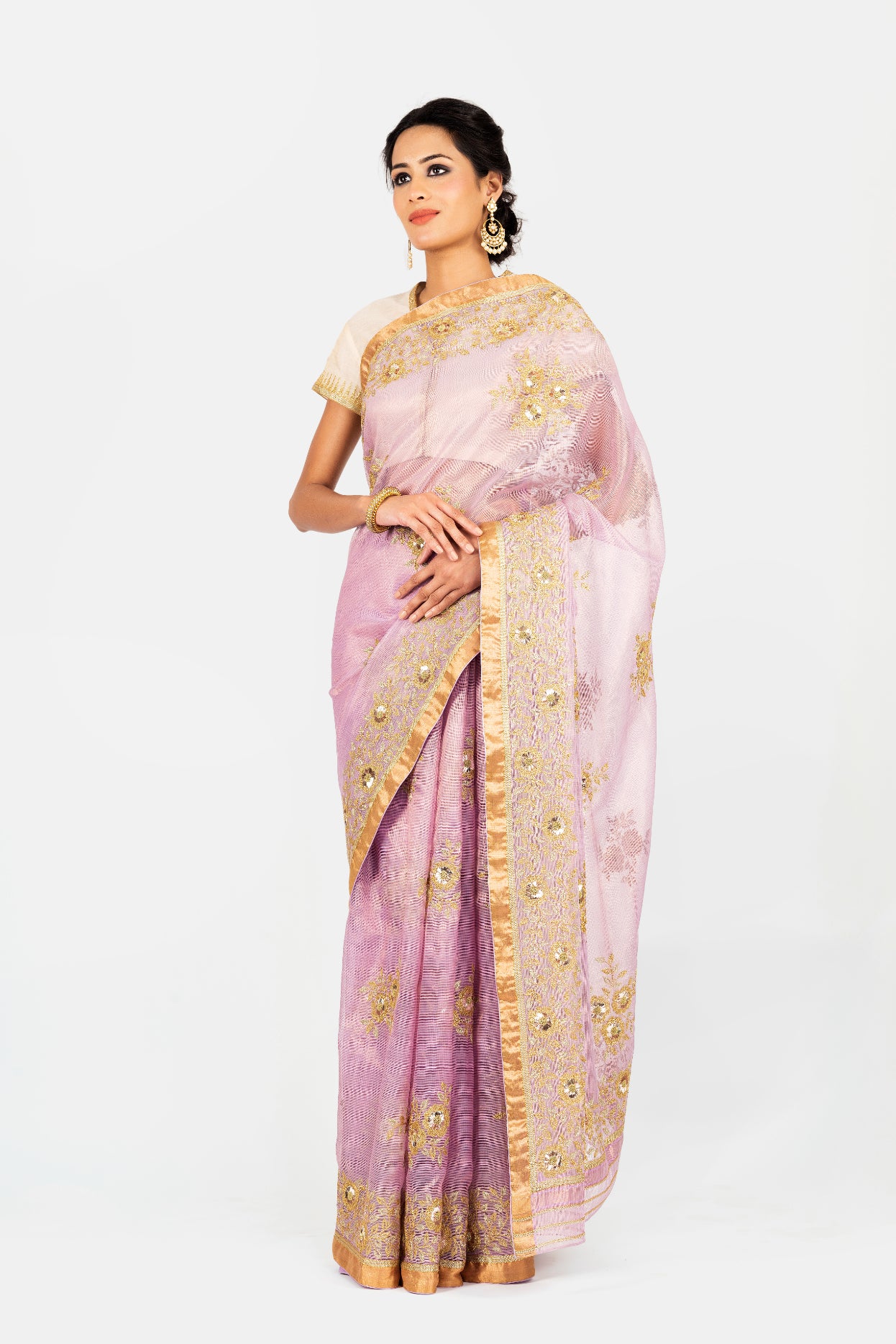 Kota Tissue Gulabdari Embroidery Mauve Saree