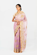 Load image into Gallery viewer, Kota Tissue Gulabdari Embroidery Mauve Saree
