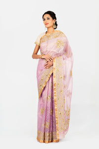 Kota Tissue Gulabdari Embroidery Mauve Saree