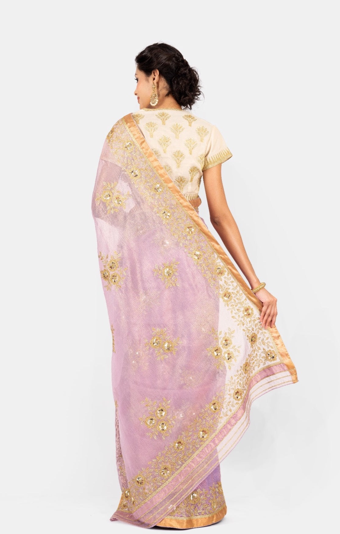 Kota Tissue Gulabdari Embroidery Mauve Saree