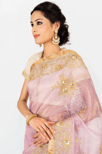 Load image into Gallery viewer, Kota Tissue Gulabdari Embroidery Mauve Saree
