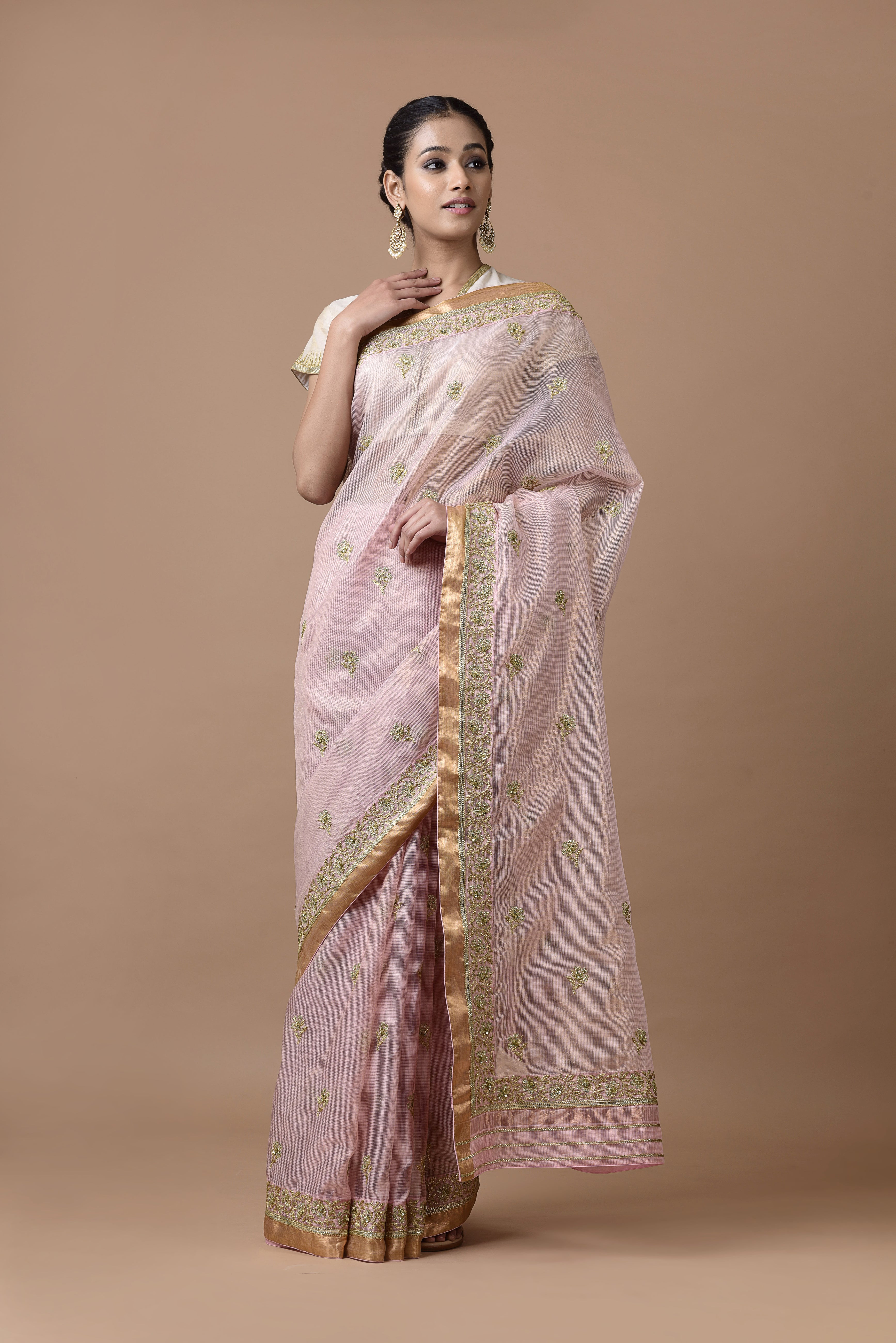 Kota Tissue Traditional Buti Embroidery Saree