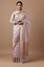 Load image into Gallery viewer, Kota Tissue Silver and Gold Zari Half &amp; Half Buti Saree
