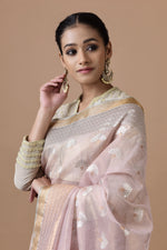 Load image into Gallery viewer, Kota Tissue Silver and Gold Zari Half &amp; Half Buti Saree

