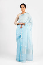 Load image into Gallery viewer, Kota Cotton Silver Thread and Zari Buti Saree
