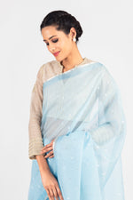 Load image into Gallery viewer, Kota Cotton Silver Thread and Zari Buti Saree
