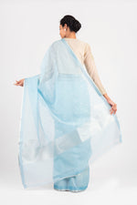 Load image into Gallery viewer, Kota Cotton Silver Thread and Zari Buti Saree
