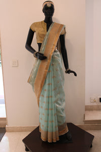 Kota Tissue Silver and Gold Zari Half & Half Buti Saree