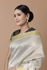 Load image into Gallery viewer, Kota Tissue Silver Gold Stripes Saree
