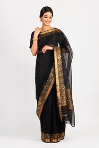 Kota Cotton Plain Saree With Meenakari Gold Zari Border