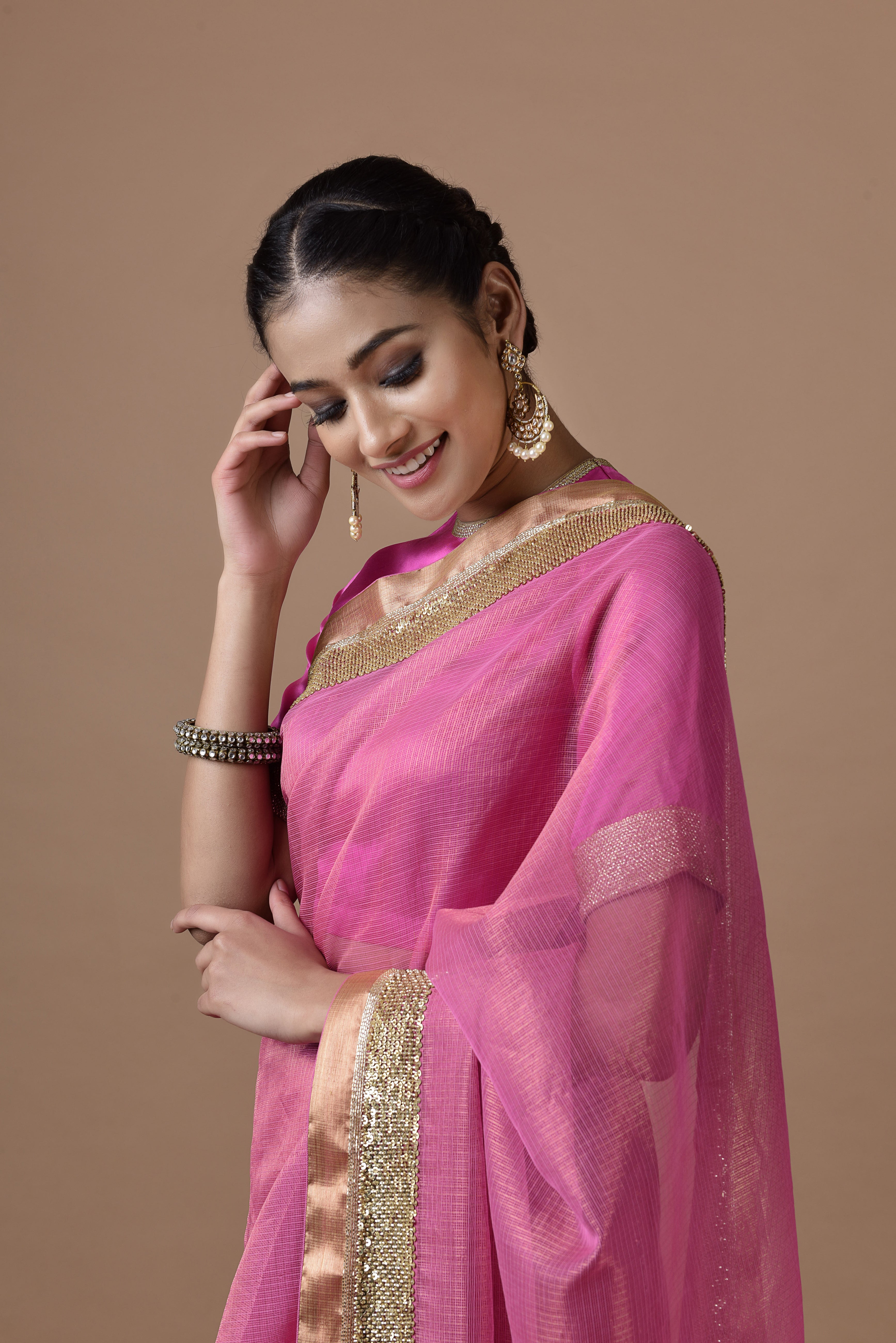 Kota Tissue Sequins Cutdana Broder Embroidery Saree